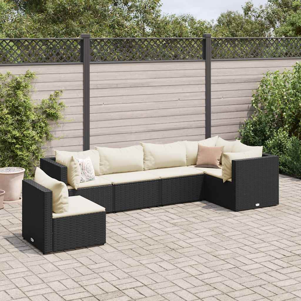 6 részes fekete polyrattan kerti ülőgarnitúra párnákkal