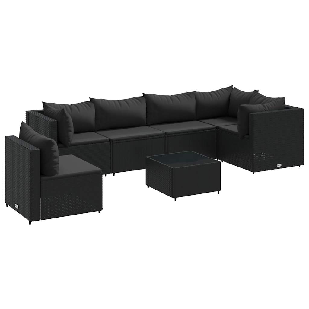 7 részes fekete polyrattan kerti ülőgarnitúra párnákkal