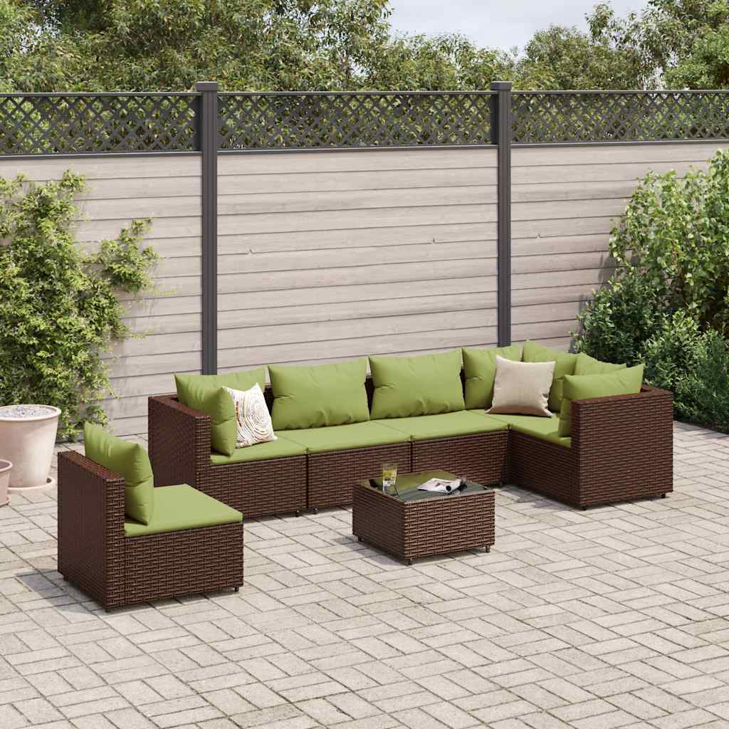 7 részes barna polyrattan kerti ülőgarnitúra párnákkal