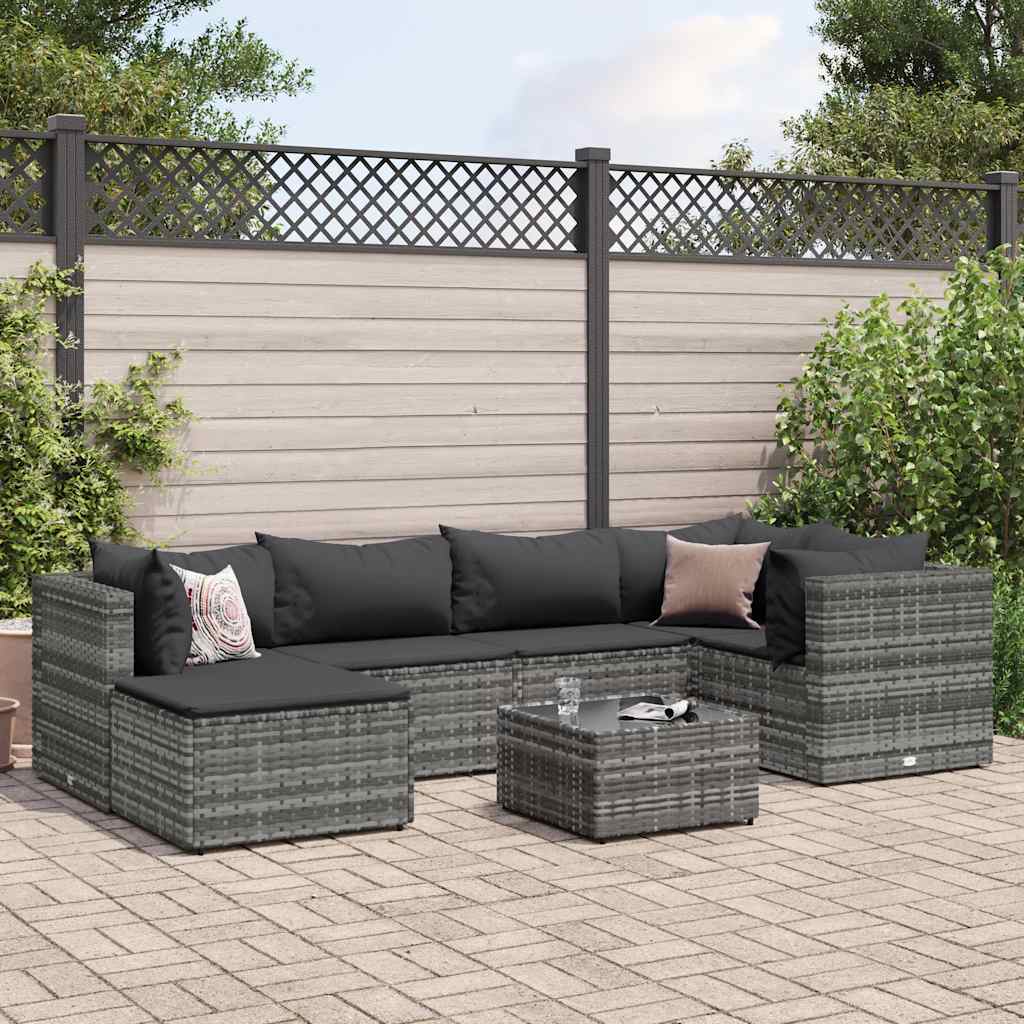 7 részes szürke polyrattan kerti ülőgarnitúra párnákkal