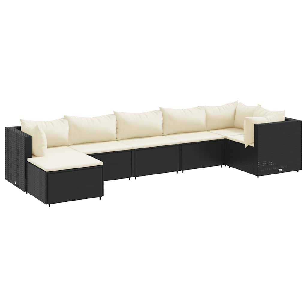 7 részes fekete polyrattan kerti ülőgarnitúra párnákkal