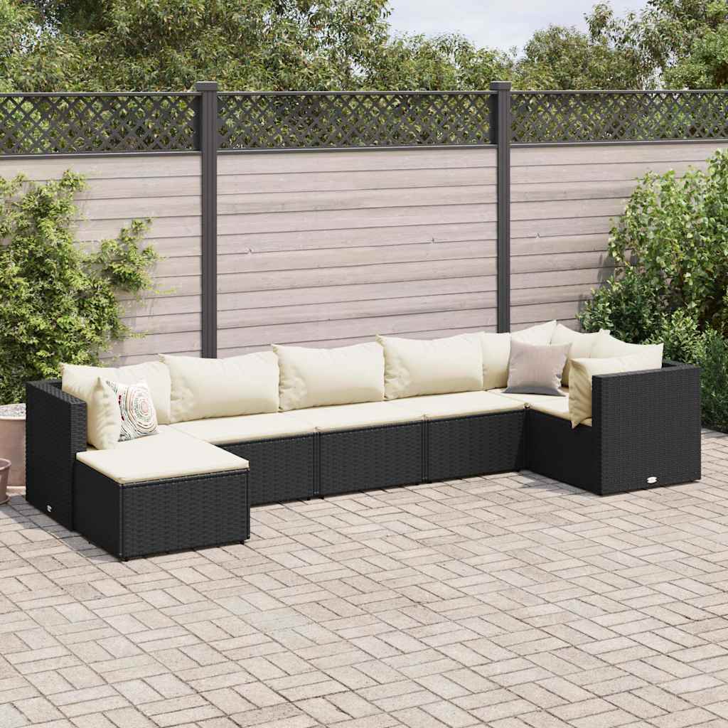7 részes fekete polyrattan kerti ülőgarnitúra párnákkal