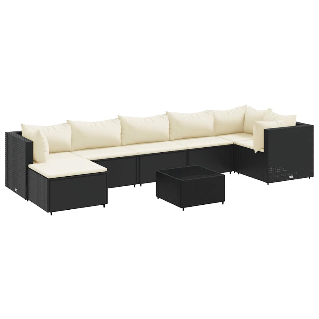 8 részes fekete polyrattan kerti ülőgarnitúra párnákkal