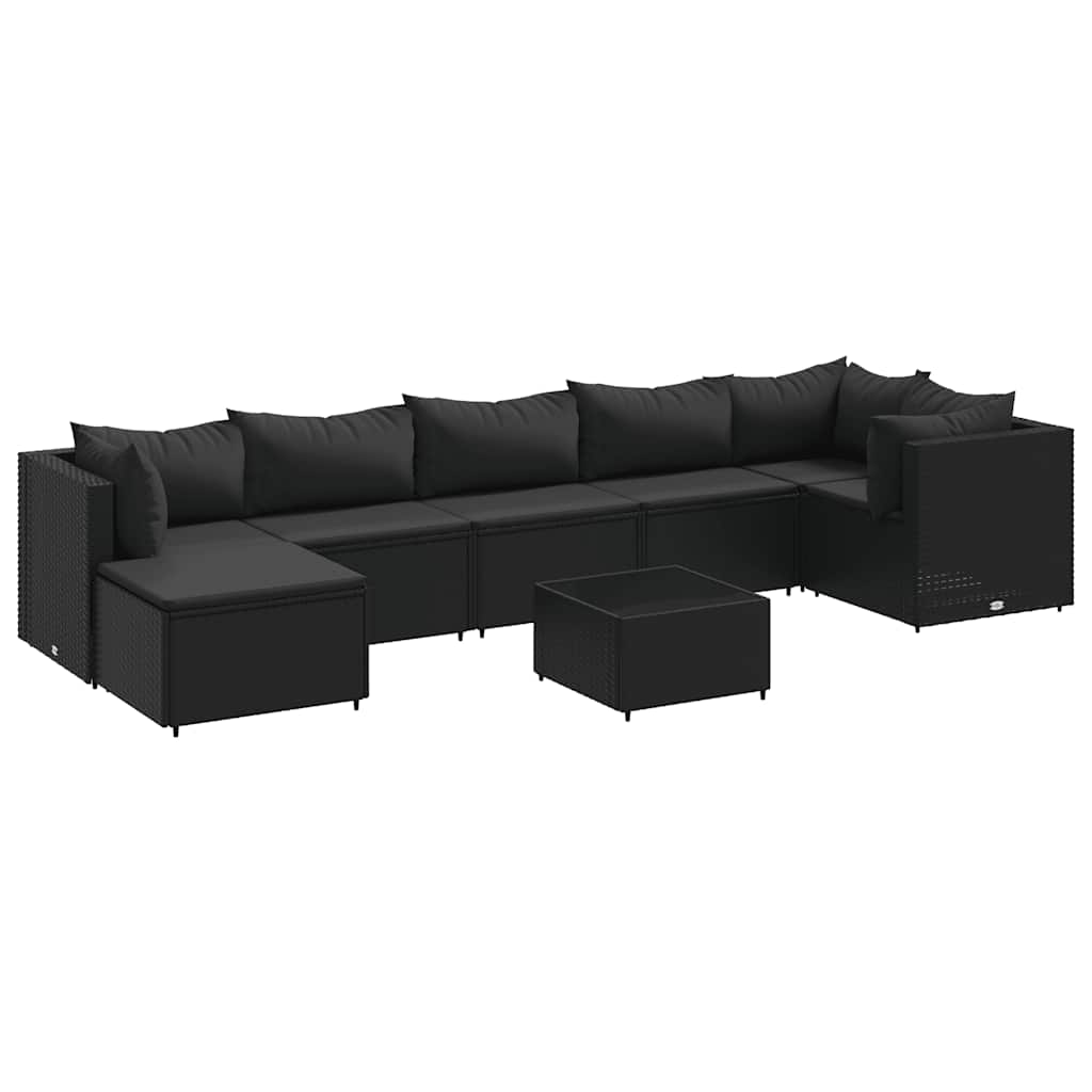 8 részes fekete polyrattan kerti ülőgarnitúra párnákkal