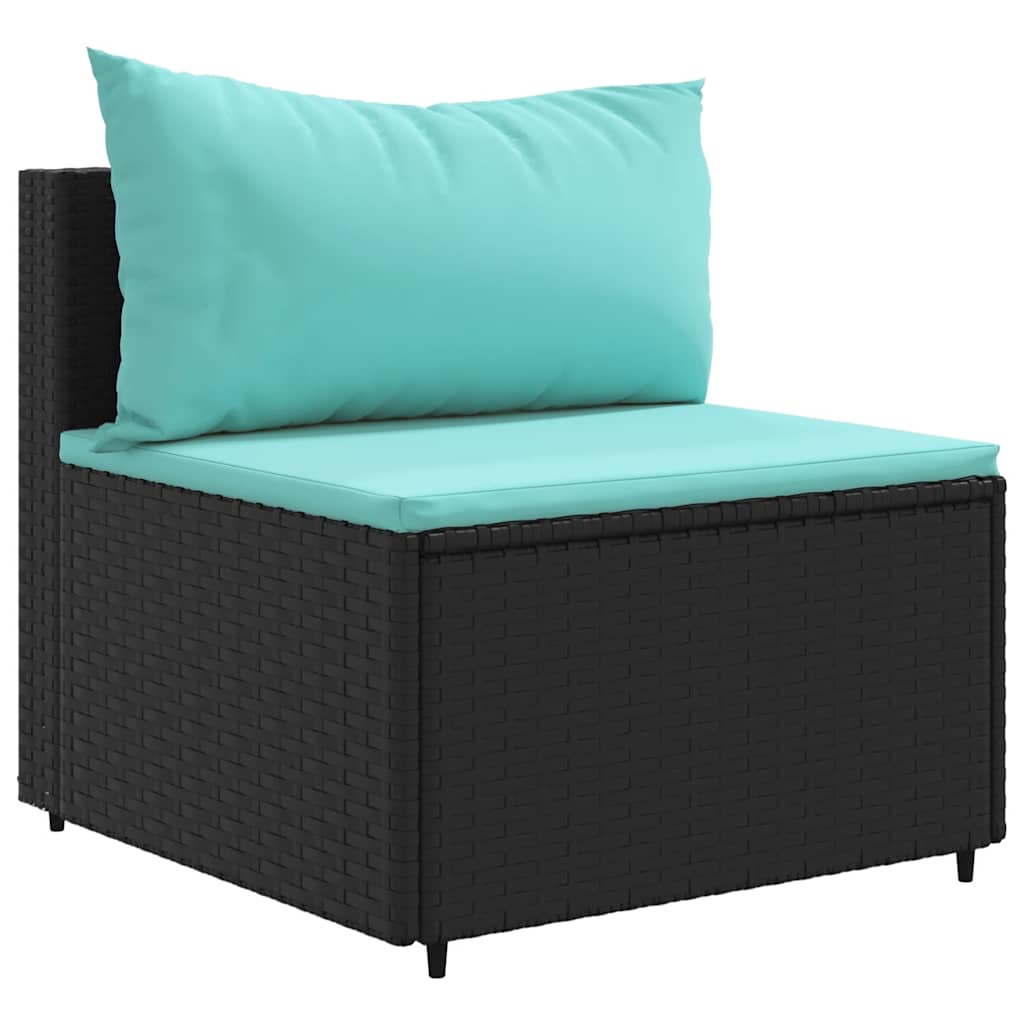 8 részes fekete polyrattan kerti ülőgarnitúra párnákkal
