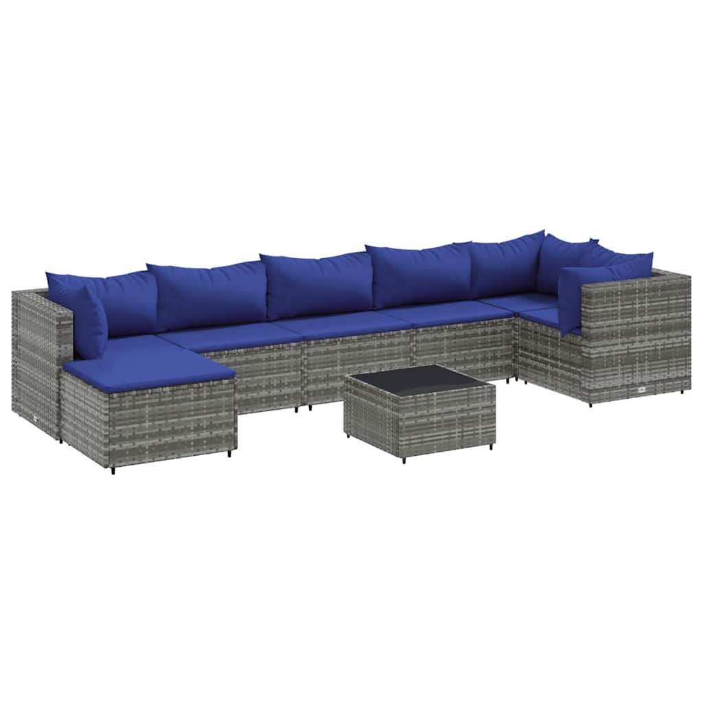 8 részes szürke polyrattan kerti ülőgarnitúra párnákkal