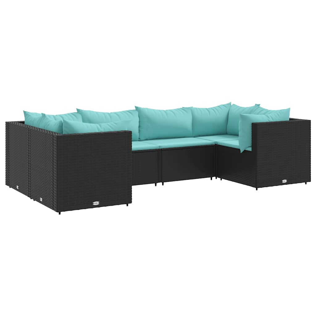 6 részes fekete polyrattan kerti ülőgarnitúra párnákkal