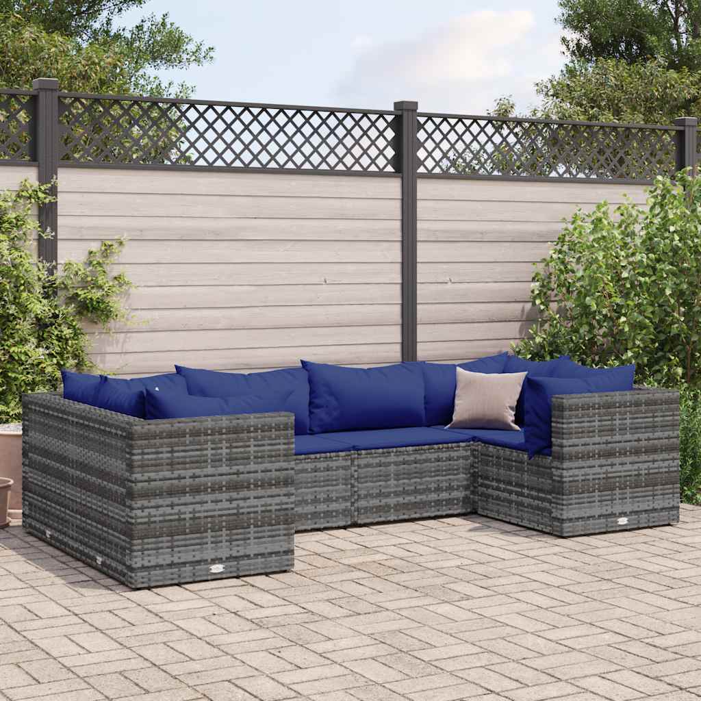 6 részes szürke polyrattan kerti ülőgarnitúra párnákkal