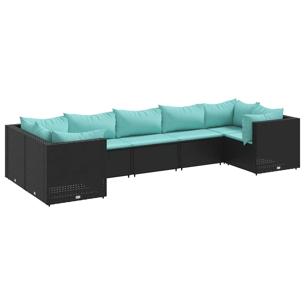 7 részes fekete polyrattan kerti ülőgarnitúra párnákkal