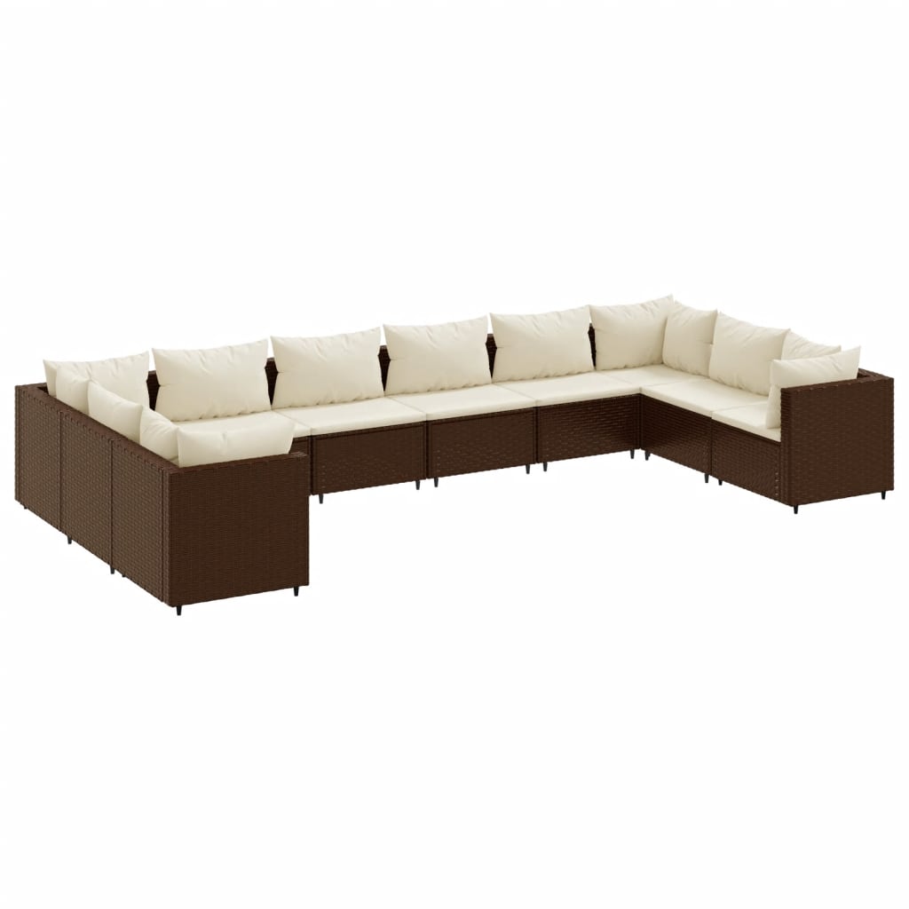 10 részes barna polyrattan kerti bútorszett párnákkal