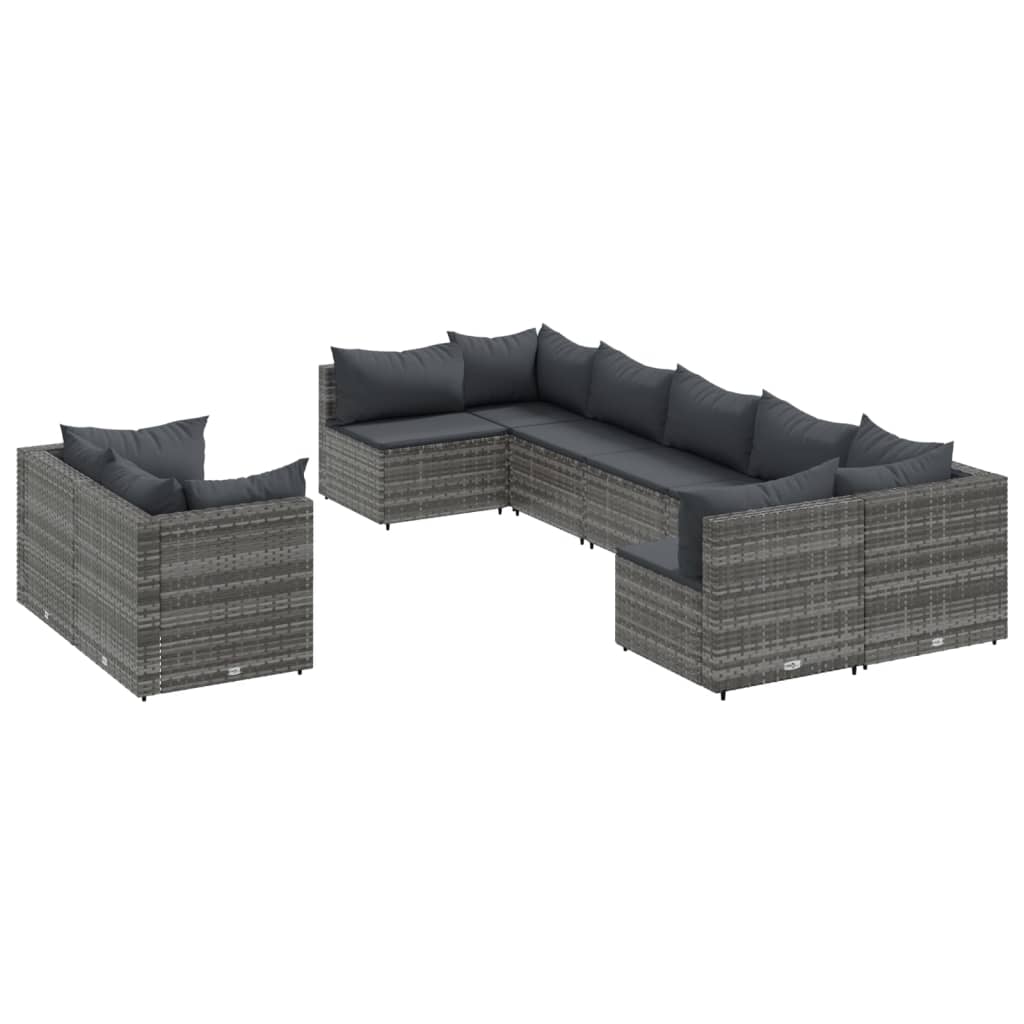 9 részes szürke polyrattan kerti ülőgarnitúra párnákkal