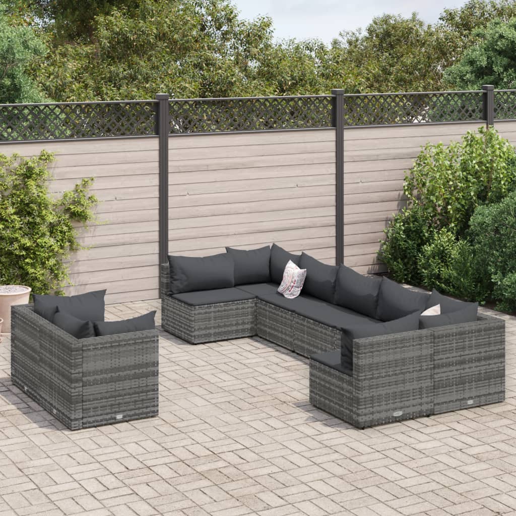 9 részes szürke polyrattan kerti ülőgarnitúra párnákkal
