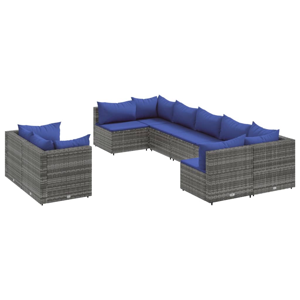 9 részes szürke polyrattan kerti ülőgarnitúra párnákkal