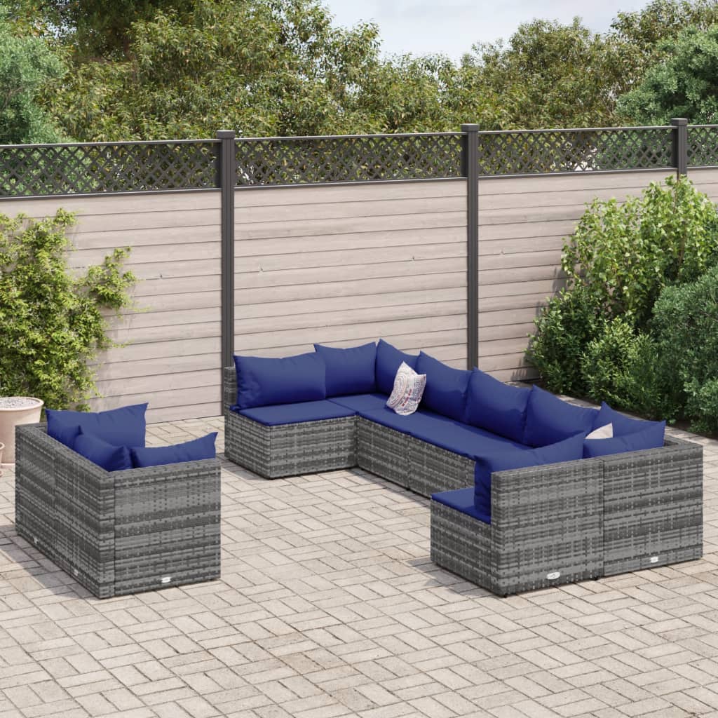 9 részes szürke polyrattan kerti ülőgarnitúra párnákkal