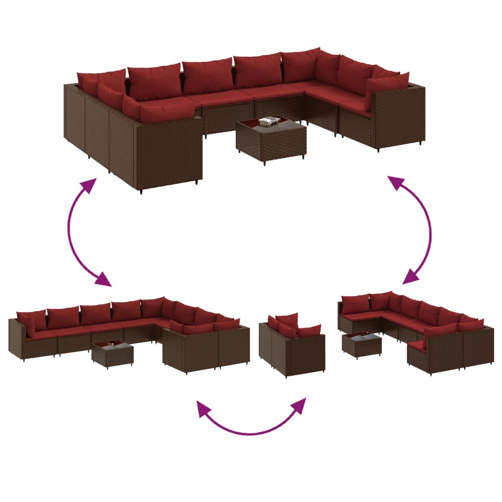 10 részes barna polyrattan kerti ülőgarnitúra párnákkal