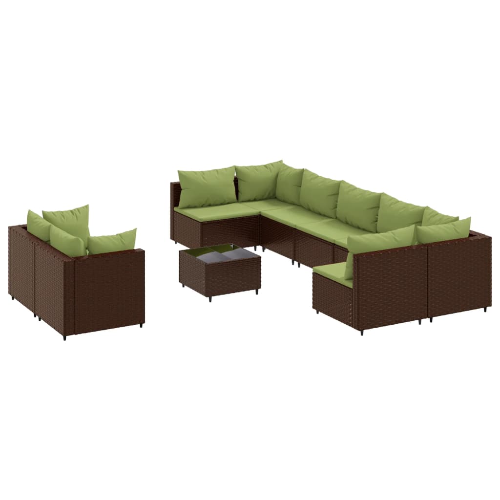 10 részes barna polyrattan kerti ülőgarnitúra párnákkal