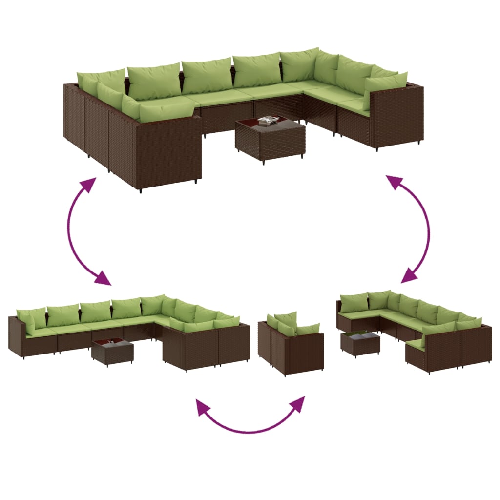 10 részes barna polyrattan kerti ülőgarnitúra párnákkal
