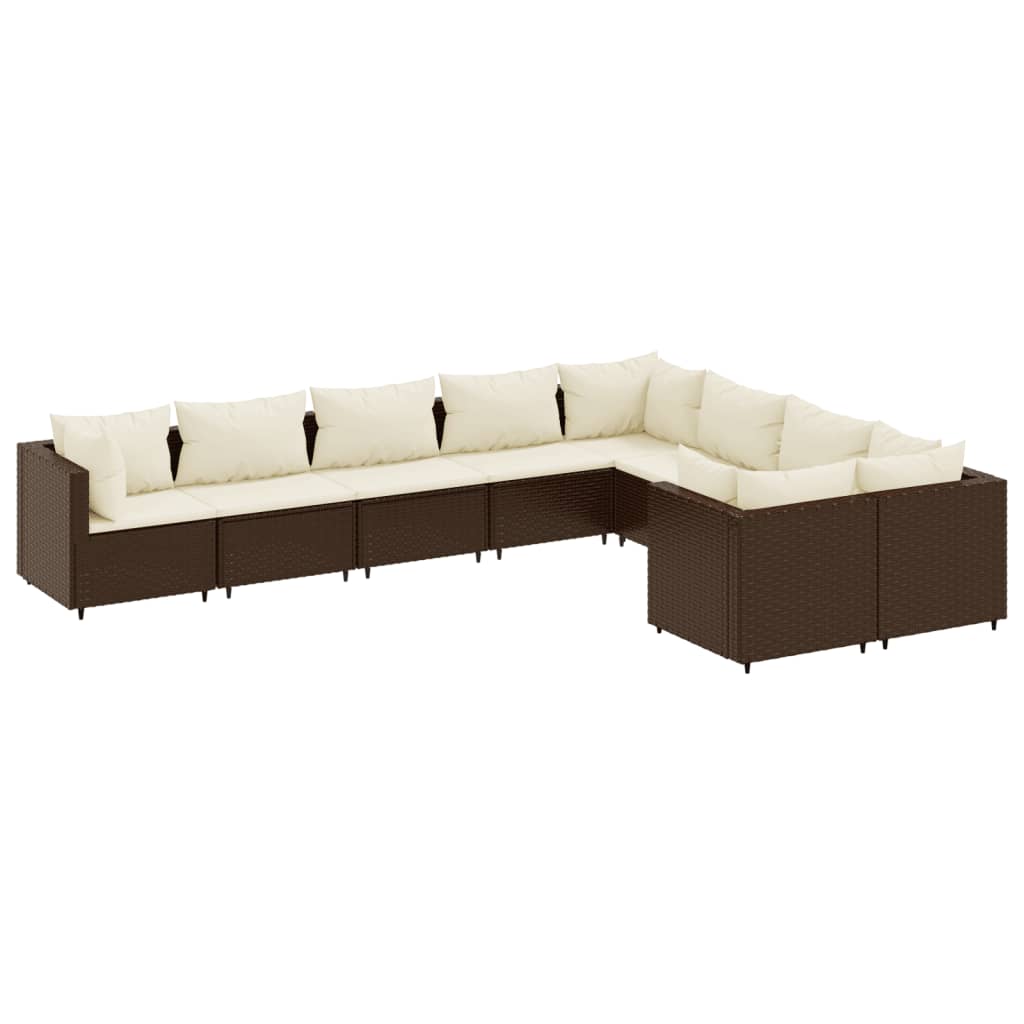 9 részes barna polyrattan kerti ülőgarnitúra párnákkal