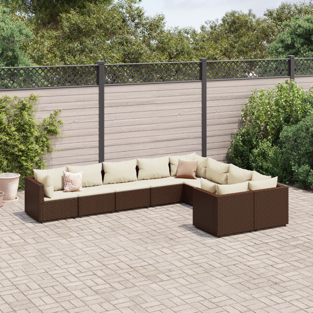 9 részes barna polyrattan kerti ülőgarnitúra párnákkal