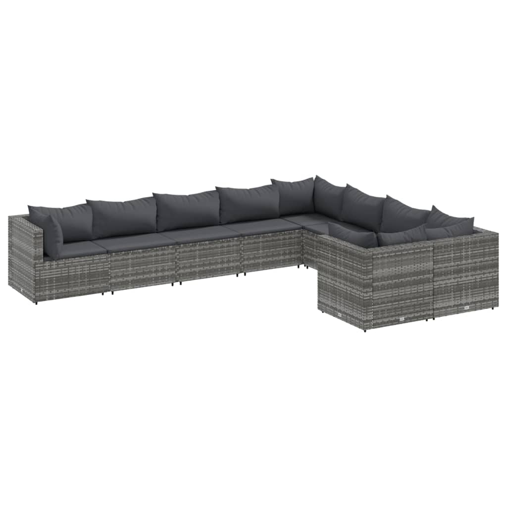 9 részes szürke polyrattan kerti ülőgarnitúra párnákkal