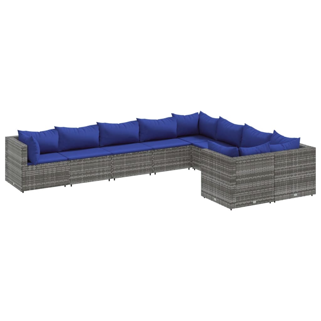 9 részes szürke polyrattan kerti ülőgarnitúra párnákkal