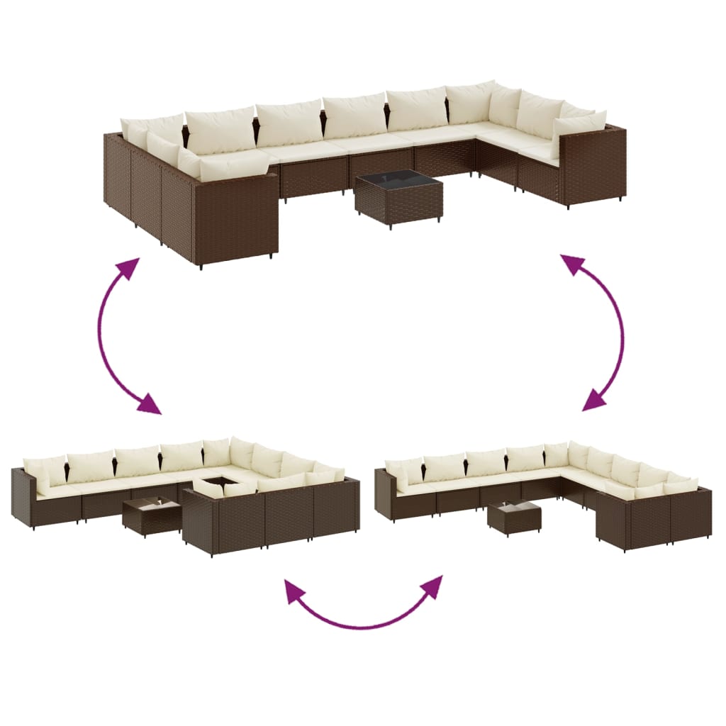 11 részes barna polyrattan kerti ülőgarnitúra párnákkal