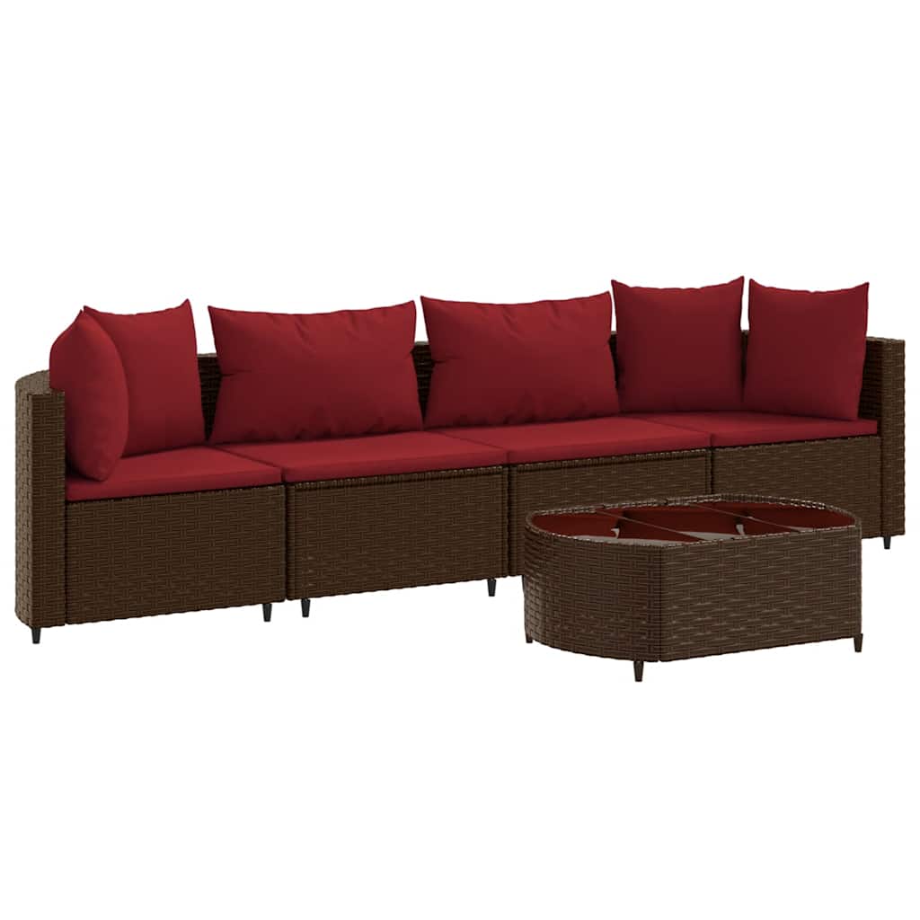 5 részes barna polyrattan kerti ülőgarnitúra párnával