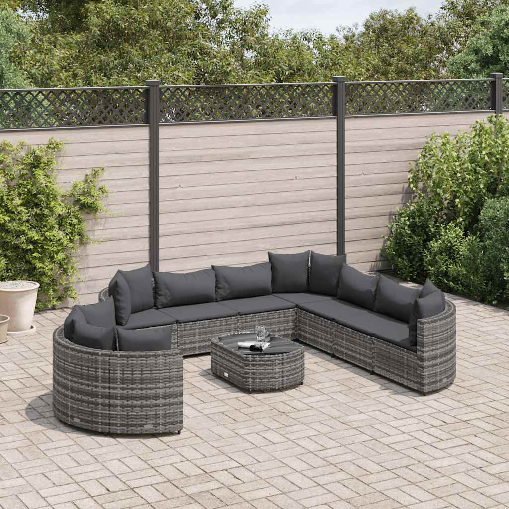 10 részes szürke polyrattan kerti ülőgarnitúra párnákkal