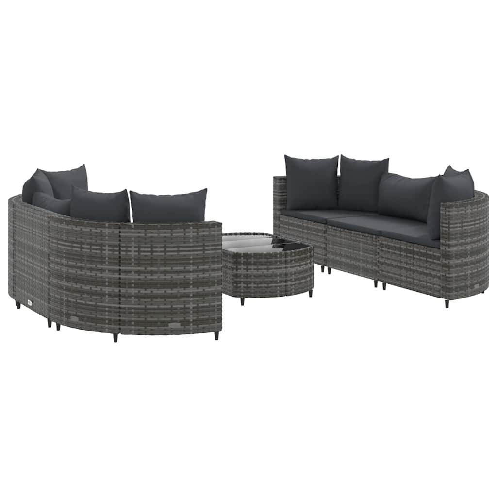 7 részes szürke polyrattan kerti ülőgarnitúra párnákkal