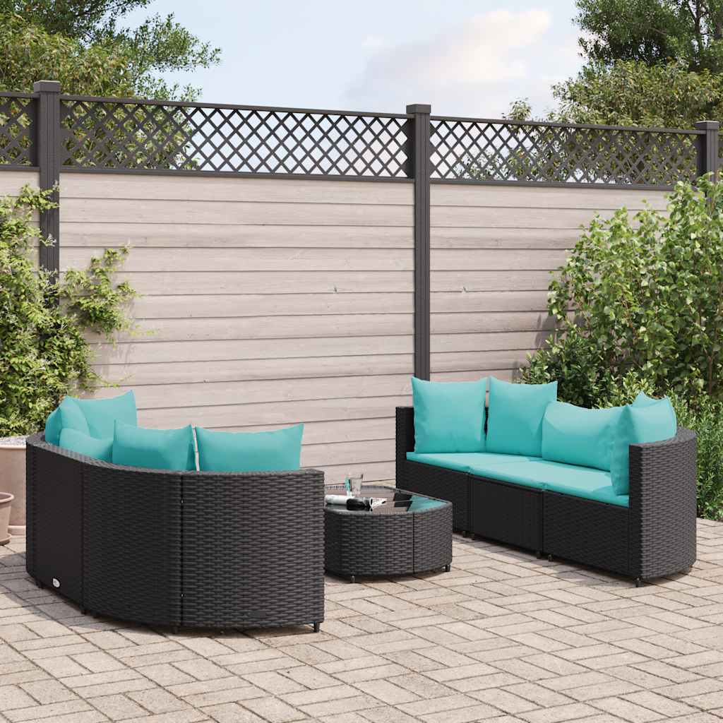 7 részes fekete polyrattan kerti ülőgarnitúra párnával