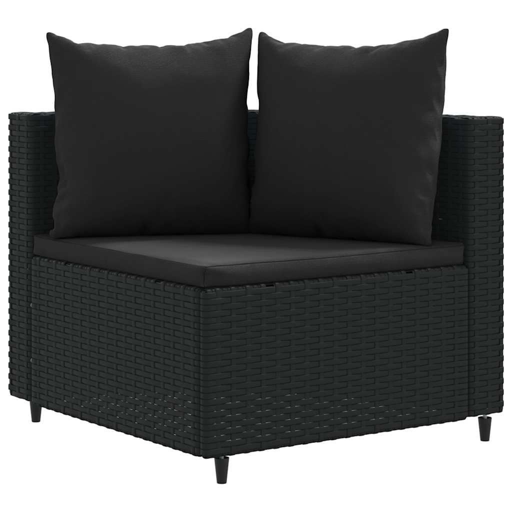 5 részes fekete polyrattan kerti kanapészett párnákkal
