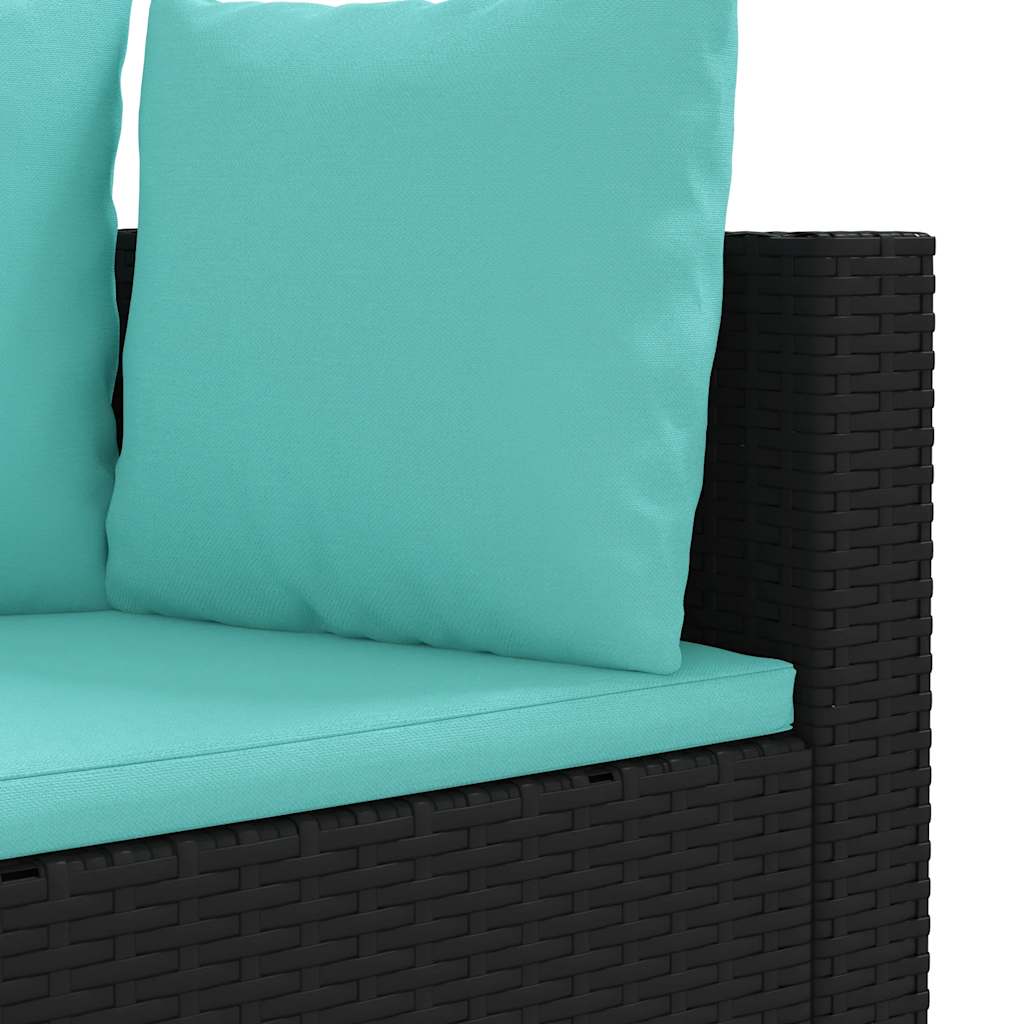 3 részes fekete polyrattan kerti ülőgarnitúra párnával