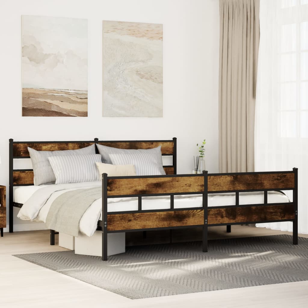 füstös tölgy színű fém ágykeret matrac nélkül 183 x 213 cm