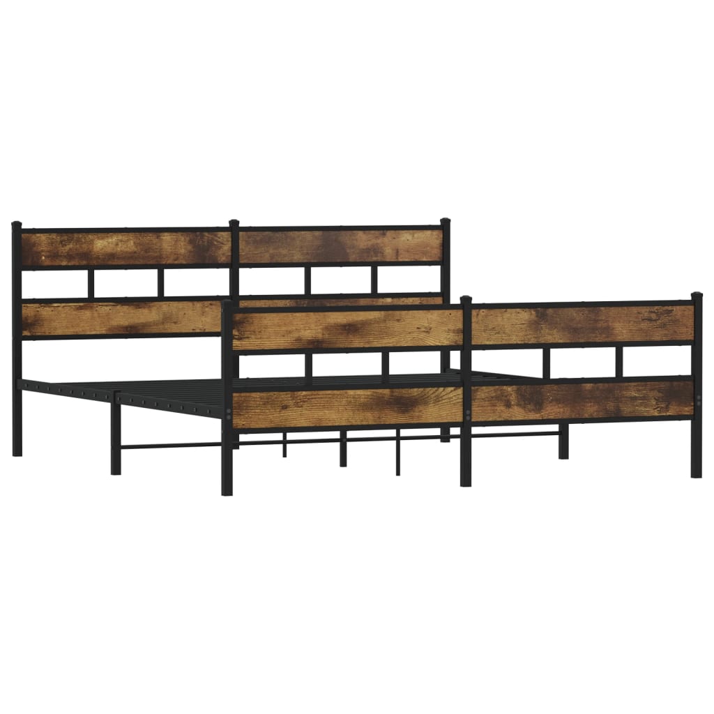 füstös tölgy színű fém ágykeret matrac nélkül 200 x 200 cm