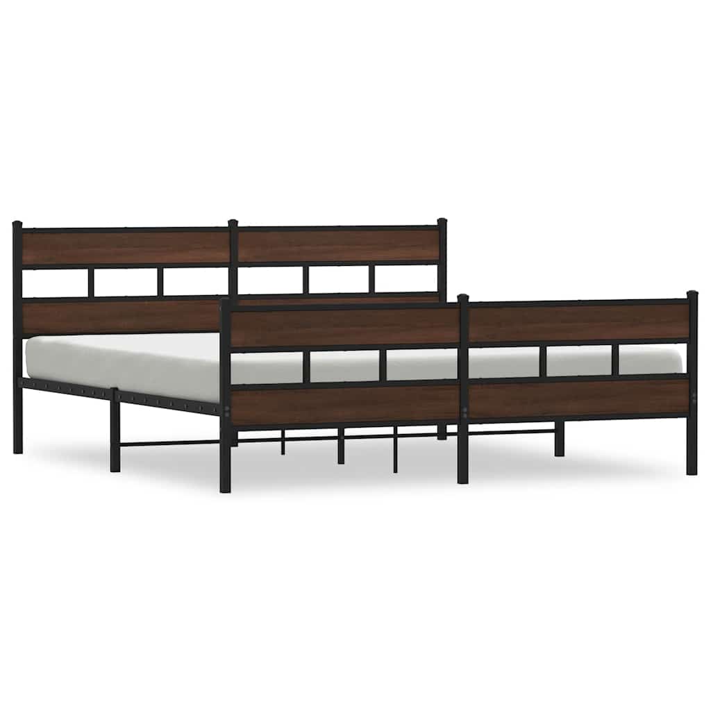 barna tölgy színű fém ágykeret matrac nélkül 200 x 200 cm