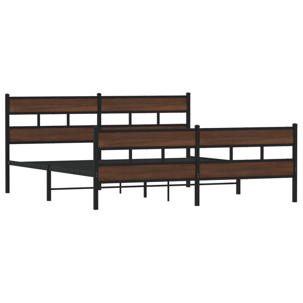 barna tölgy színű fém ágykeret matrac nélkül 200 x 200 cm