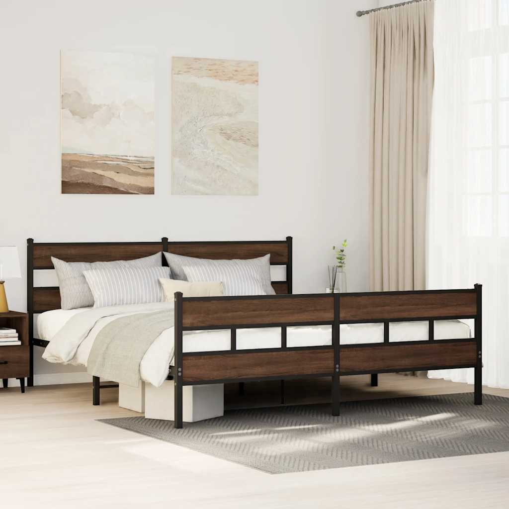 barna tölgy színű fém ágykeret matrac nélkül 200 x 200 cm