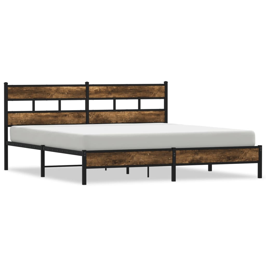 füstös tölgy színű fém ágykeret matrac nélkül 200 x 200 cm