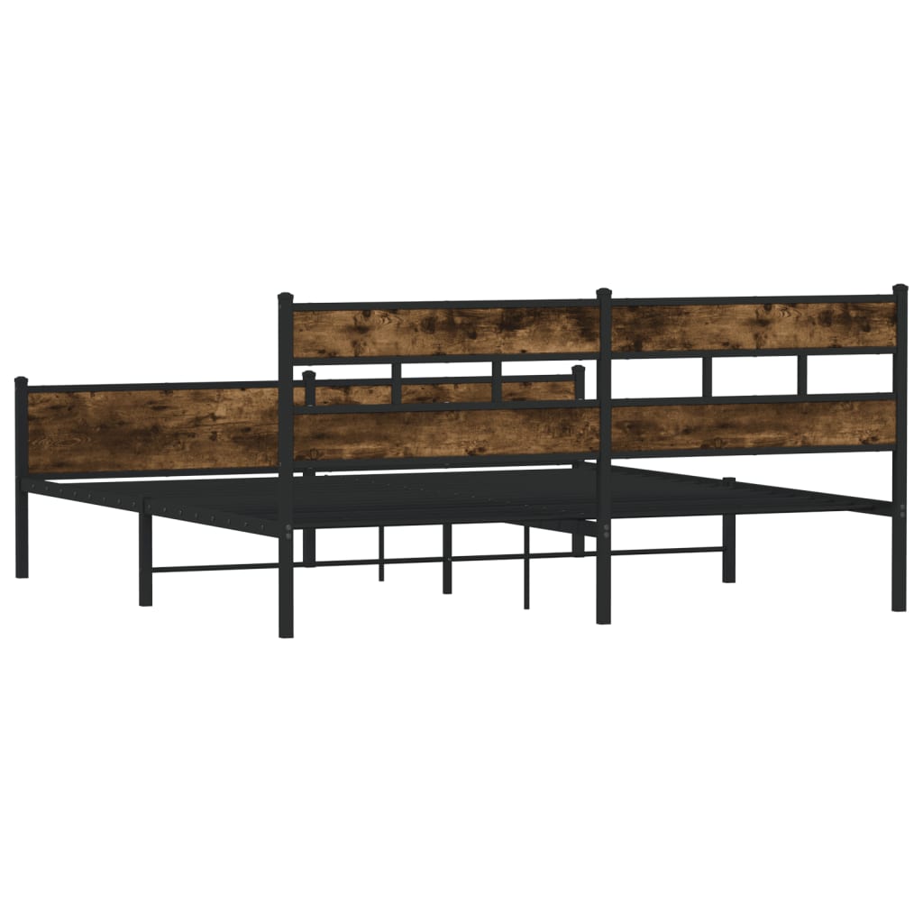 füstös tölgy színű fém ágykeret matrac nélkül 200 x 200 cm