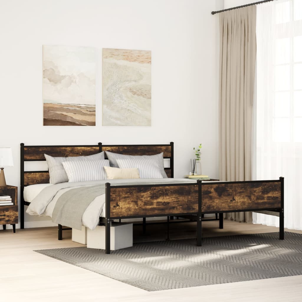 füstös tölgy színű fém ágykeret matrac nélkül 200 x 200 cm