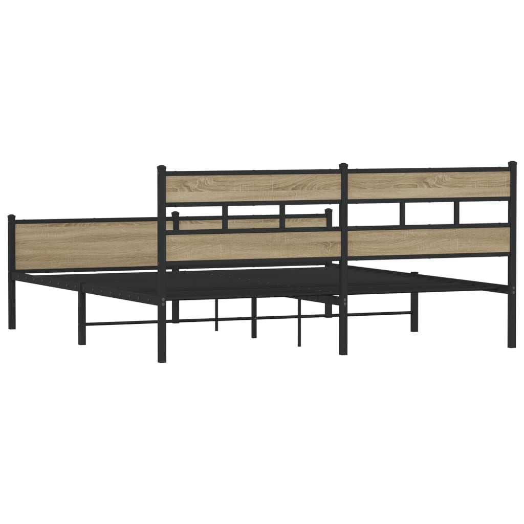 sonoma tölgy színű fém ágykeret matrac nélkül 200 x 200 cm