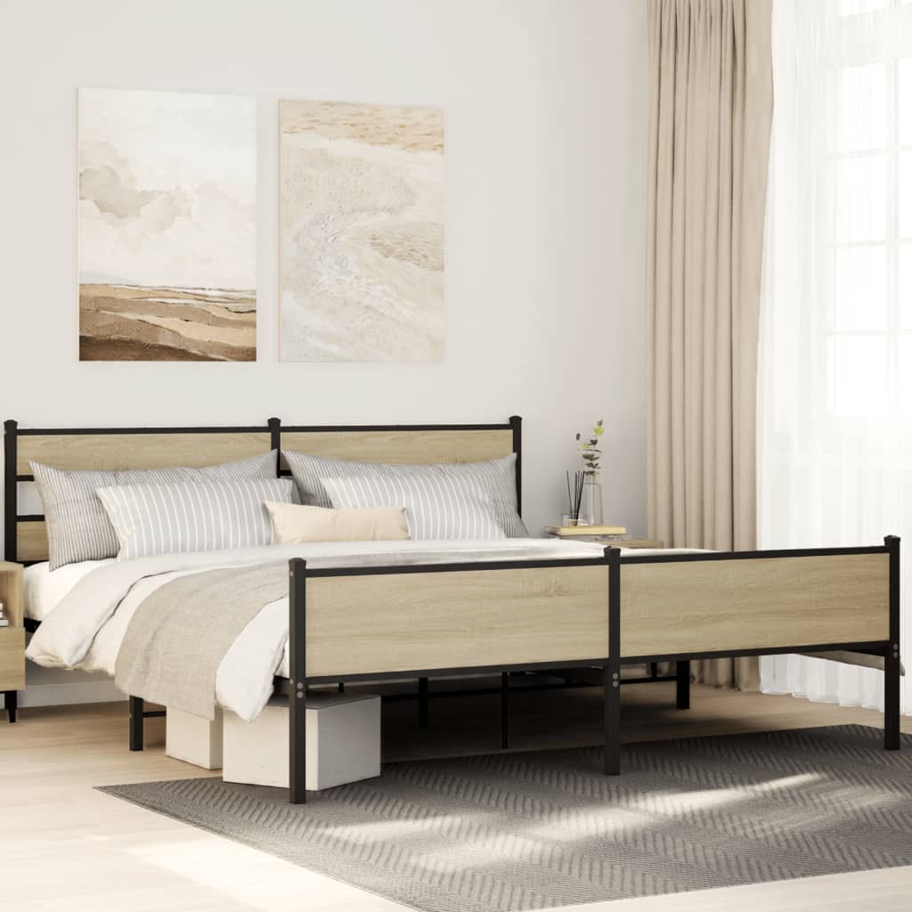 sonoma tölgy színű fém ágykeret matrac nélkül 200 x 200 cm