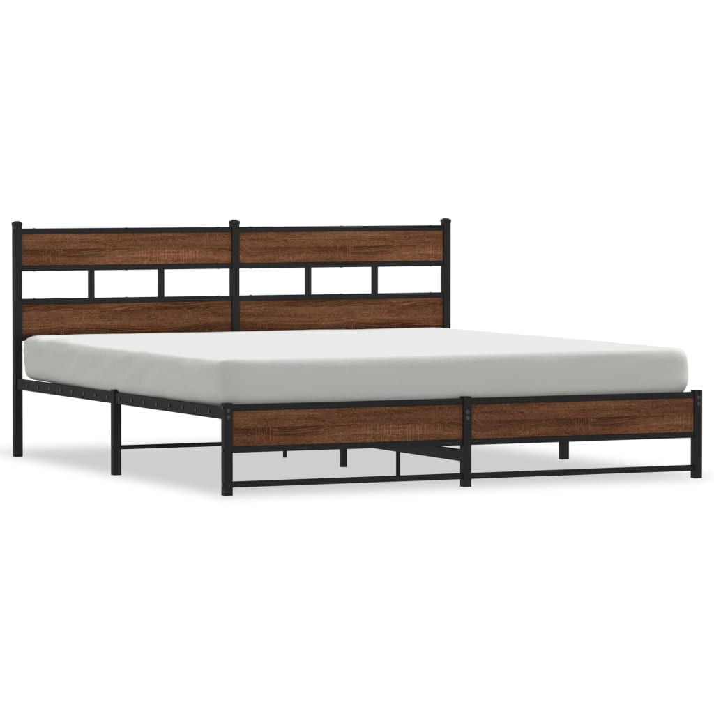 barna tölgy színű fém ágykeret matrac nélkül 200 x 200 cm