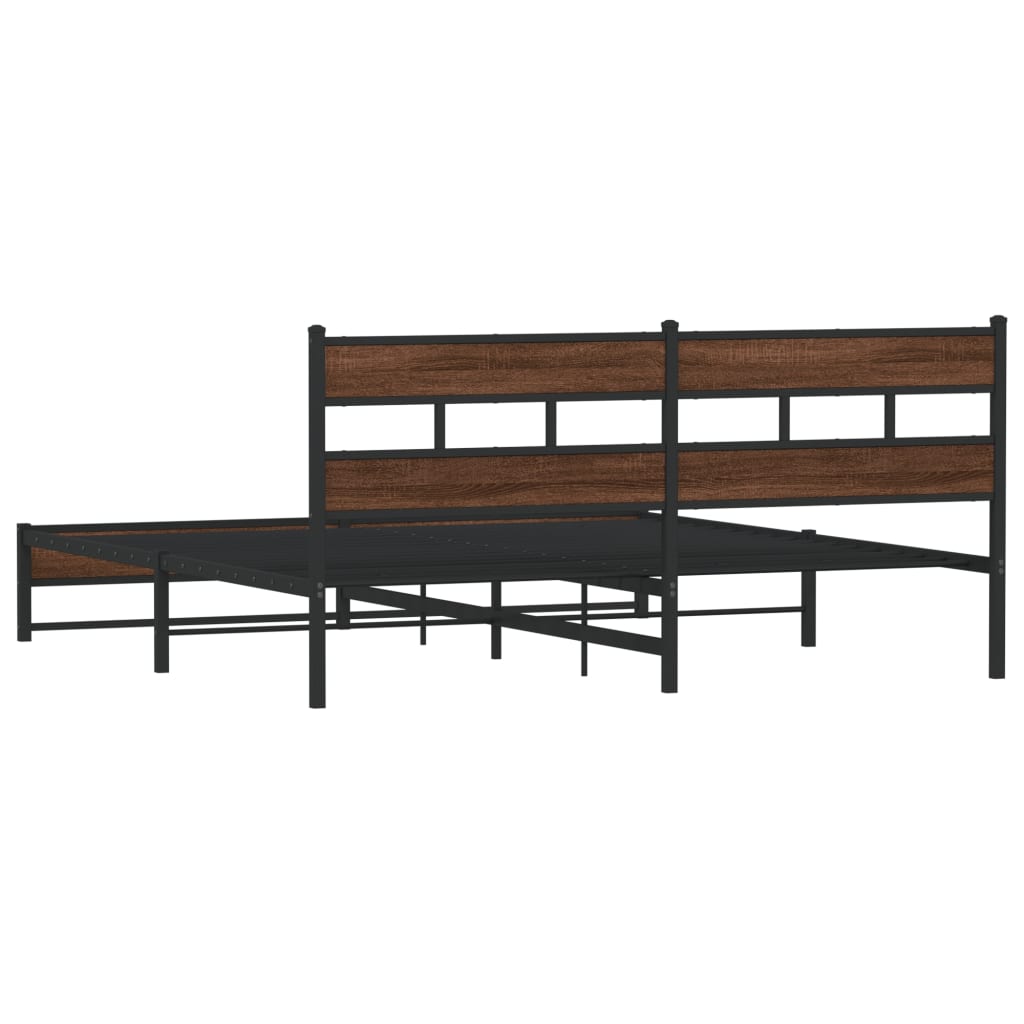 barna tölgy színű fém ágykeret matrac nélkül 200 x 200 cm