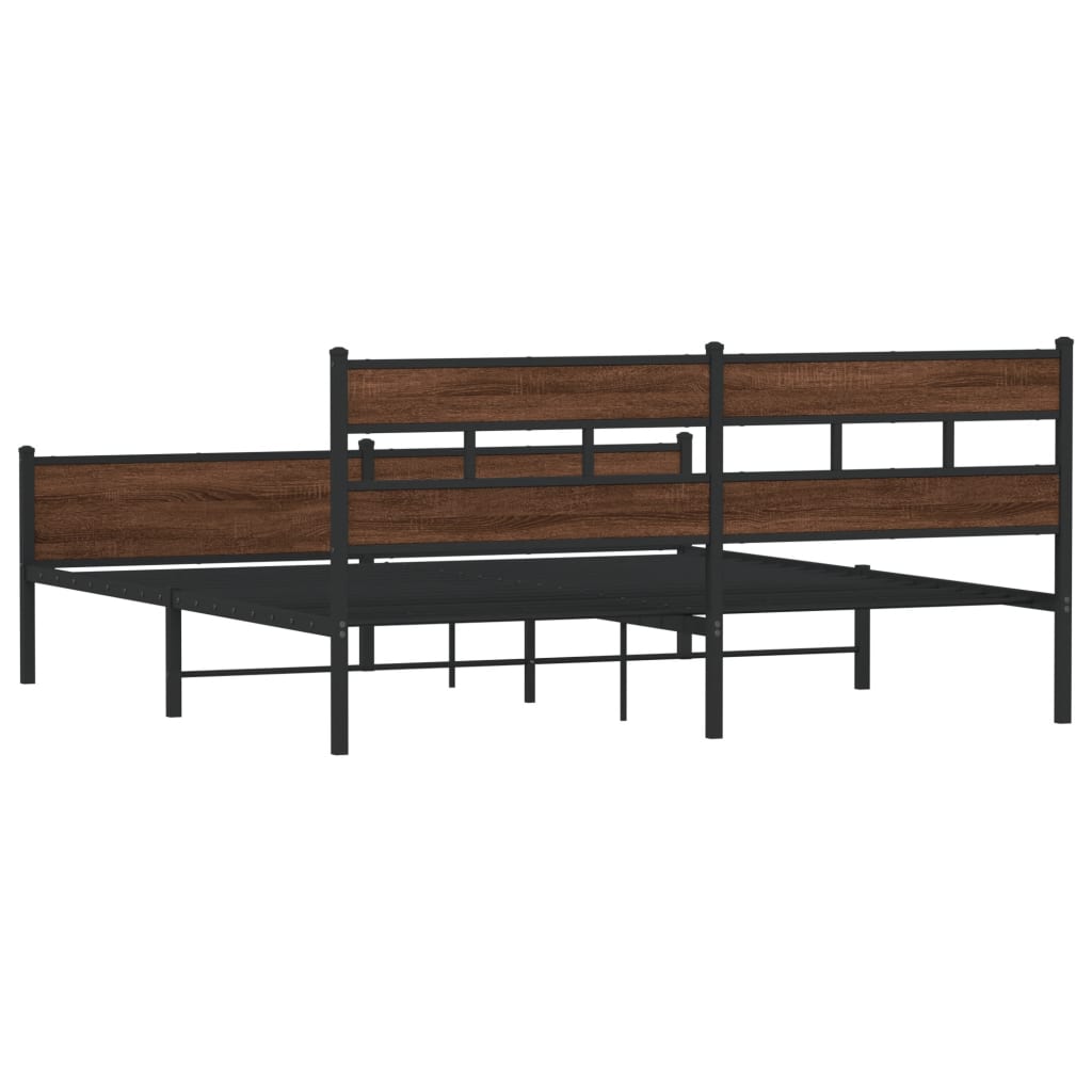 barna tölgy színű fém ágykeret matrac nélkül 200 x 200 cm