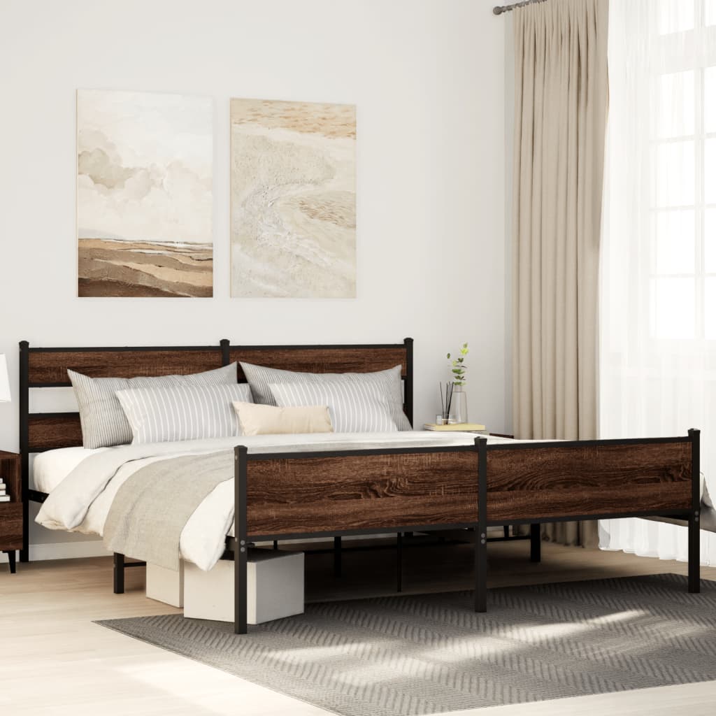 barna tölgy színű fém ágykeret matrac nélkül 200 x 200 cm
