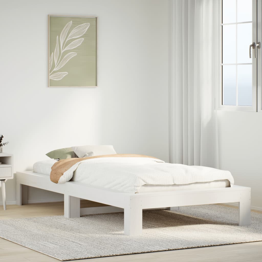 fehér tömör fenyőfa ágy matrac nélkül 90 x 200 cm