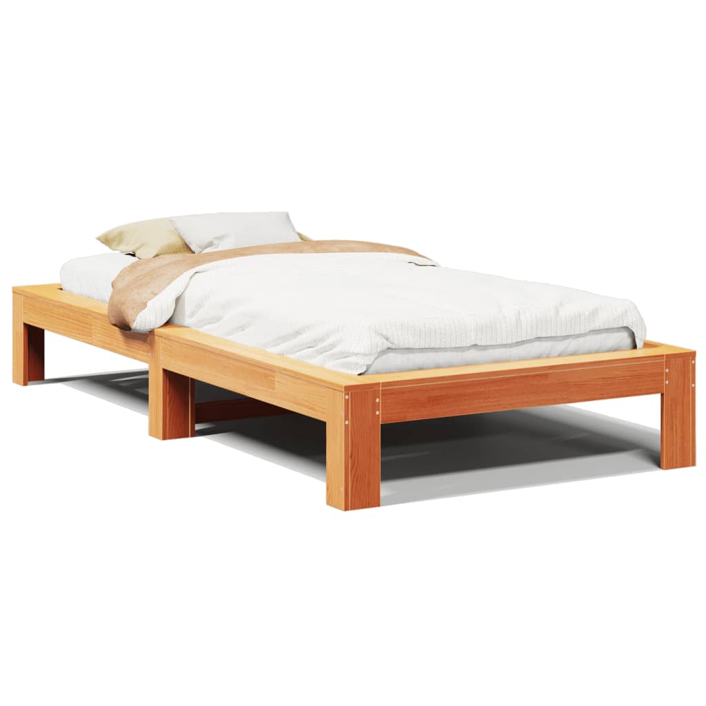 viaszbarna tömör fenyőfa ágy matrac nélkül 90 x 200 cm