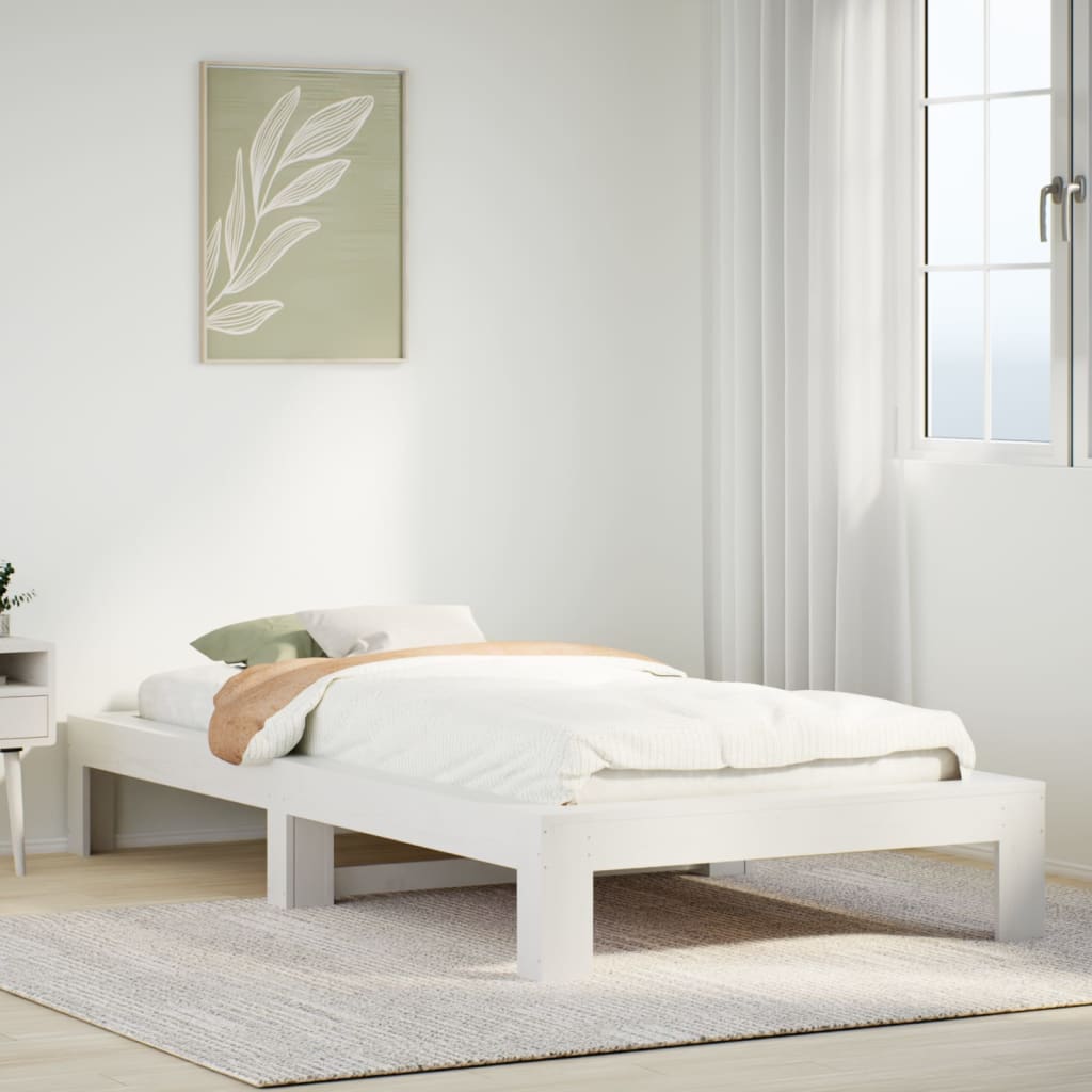 fehér tömör fenyőfa ágy matrac nélkül 75 x 190 cm