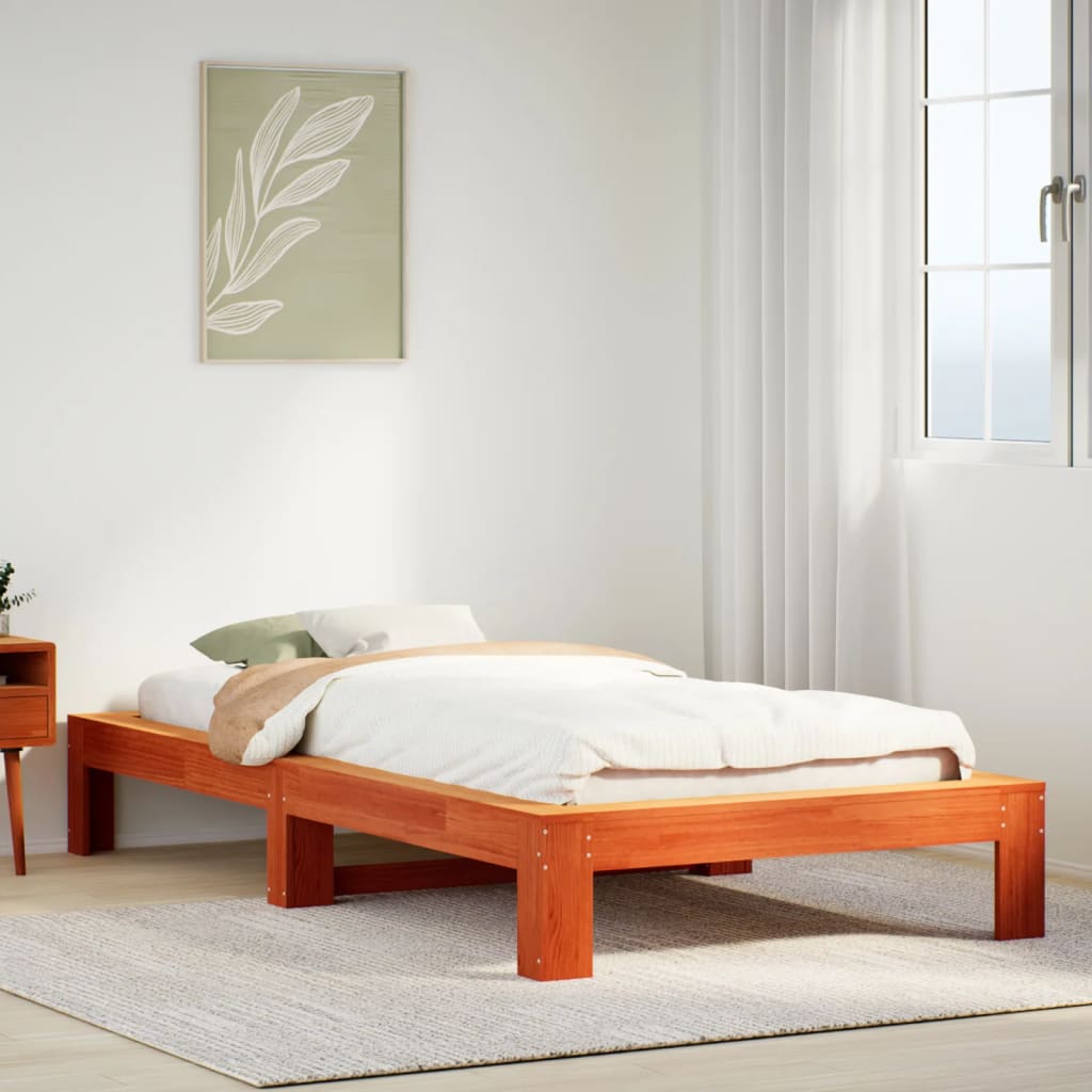 viaszbarna tömör fenyőfa ágy matrac nélkül 75 x 190 cm